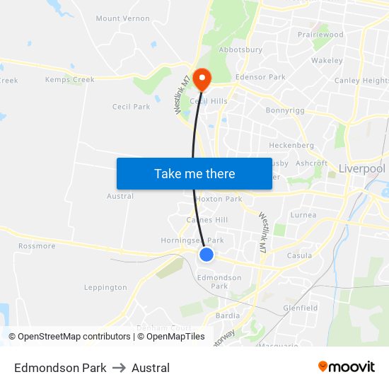 Edmondson Park to Austral map