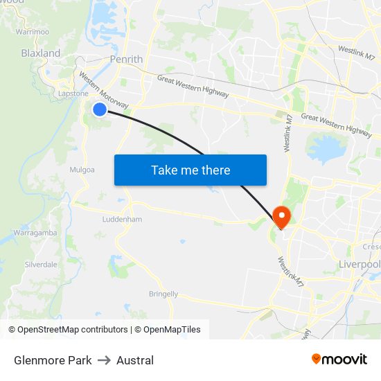 Glenmore Park to Austral map