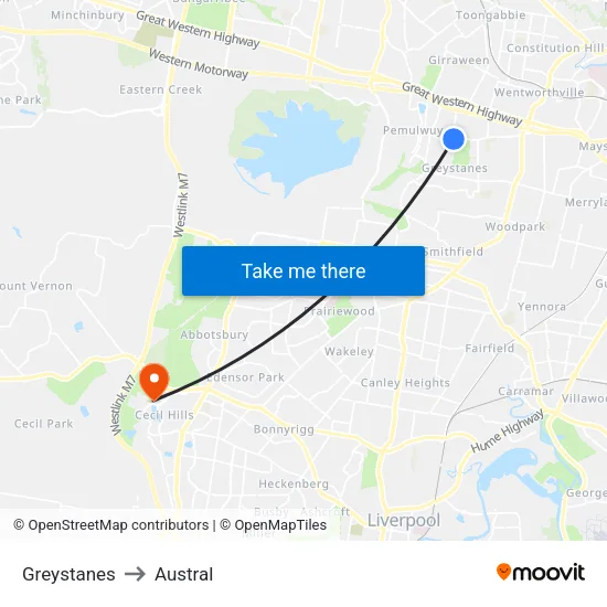 Greystanes to Austral map