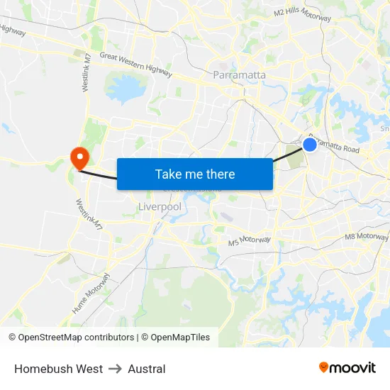 Homebush West to Austral map