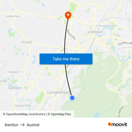 Kentlyn to Austral map