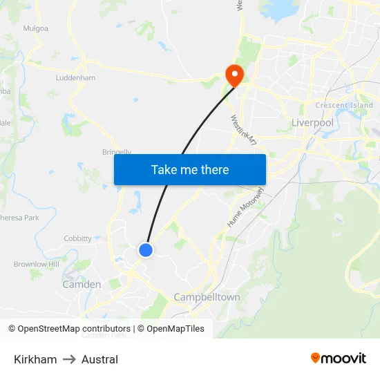 Kirkham to Austral map