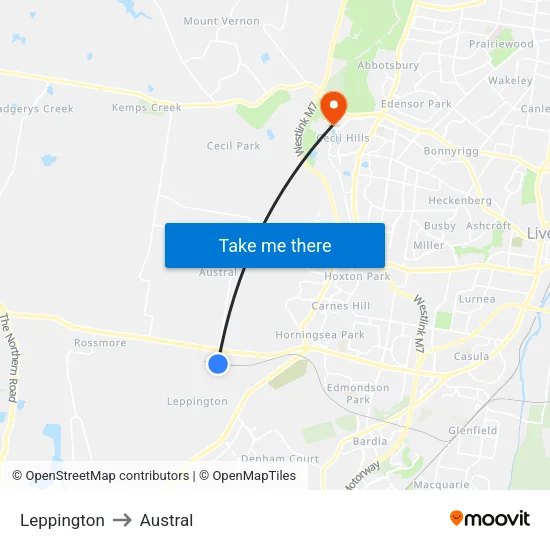 Leppington to Austral map