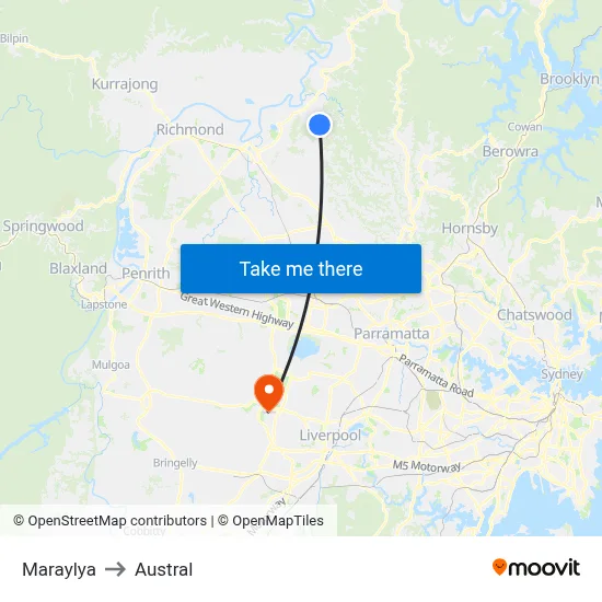 Maraylya to Austral map