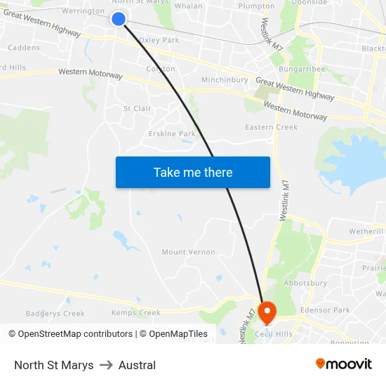 North St Marys to Austral map