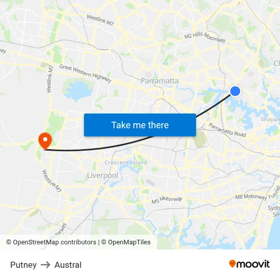 Putney to Austral map