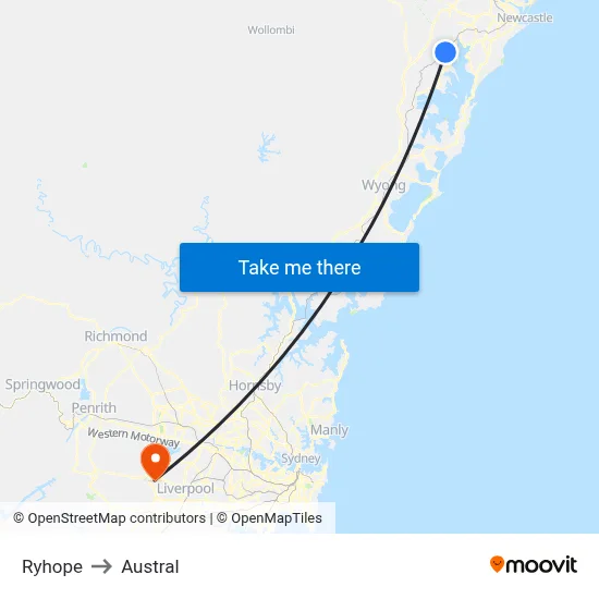 Ryhope to Austral map