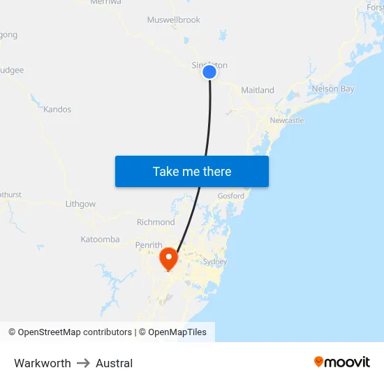 Warkworth to Austral map