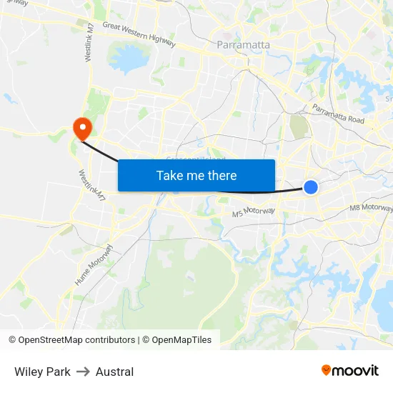 Wiley Park to Austral map