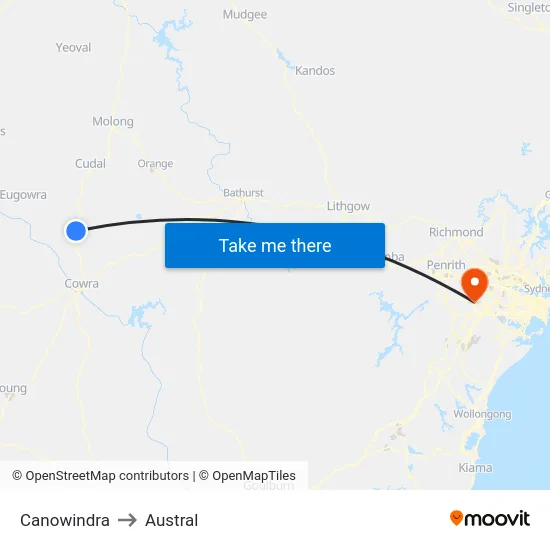 Canowindra to Austral map