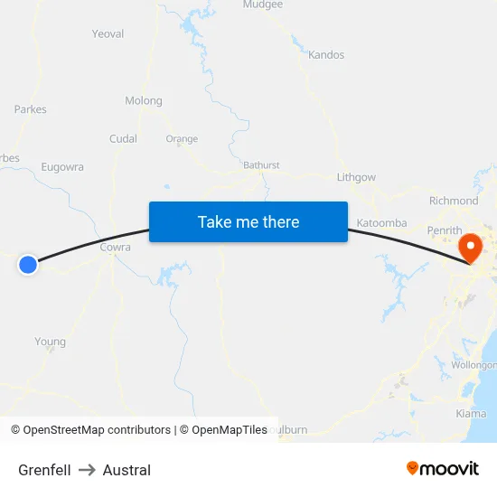 Grenfell to Austral map