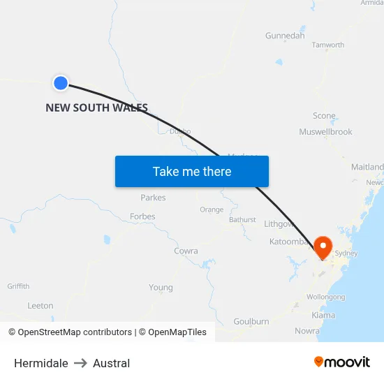 Hermidale to Austral map