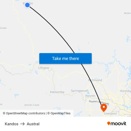 Kandos to Austral map