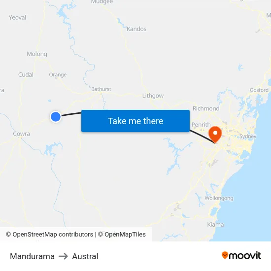 Mandurama to Austral map