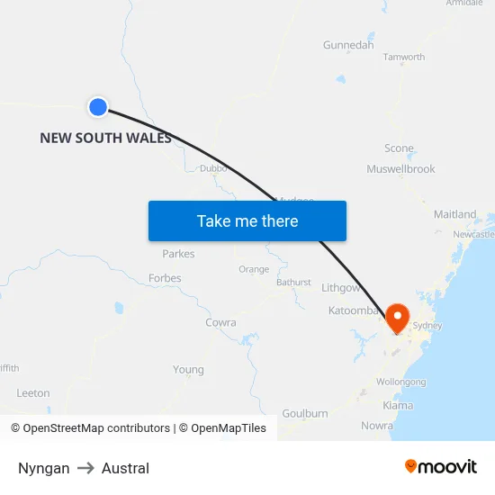 Nyngan to Austral map