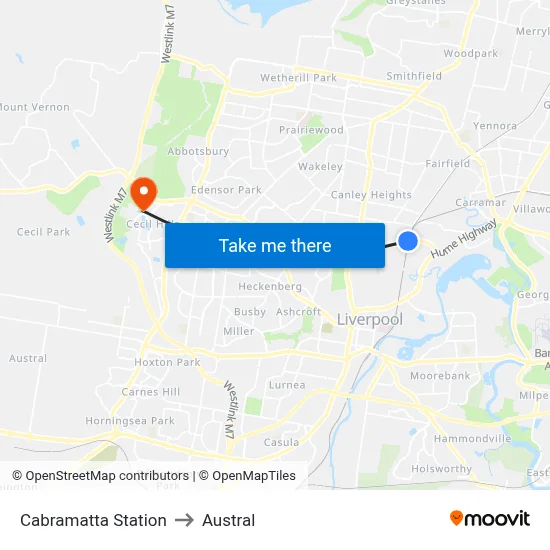 Cabramatta Station to Austral map