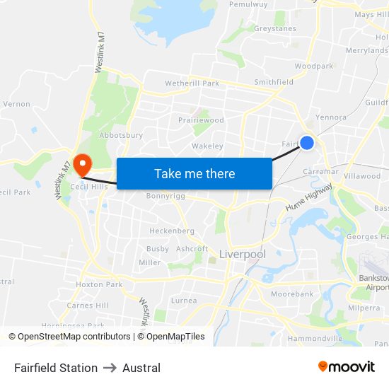 Fairfield Station to Austral map