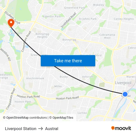 Liverpool Station to Austral map