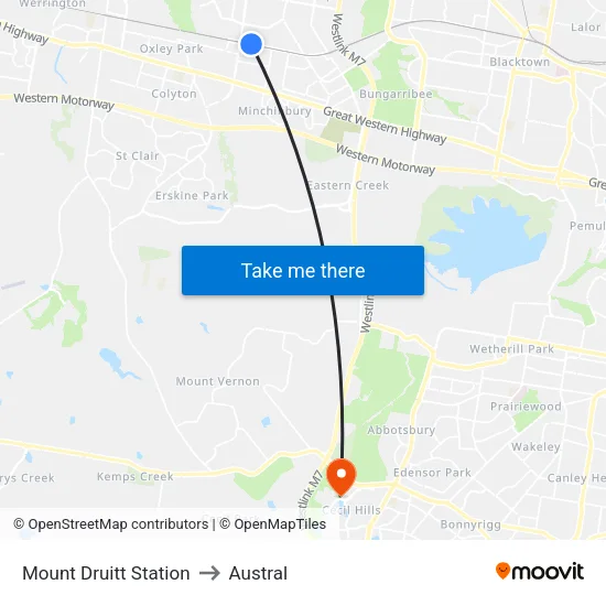 Mount Druitt Station to Austral map
