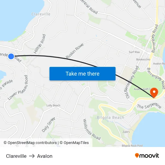 Clareville to Avalon map