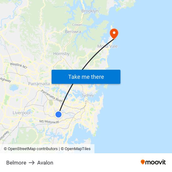 Belmore to Avalon map