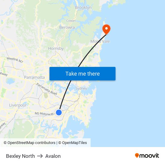 Bexley North to Avalon map