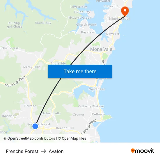 Frenchs Forest to Avalon map