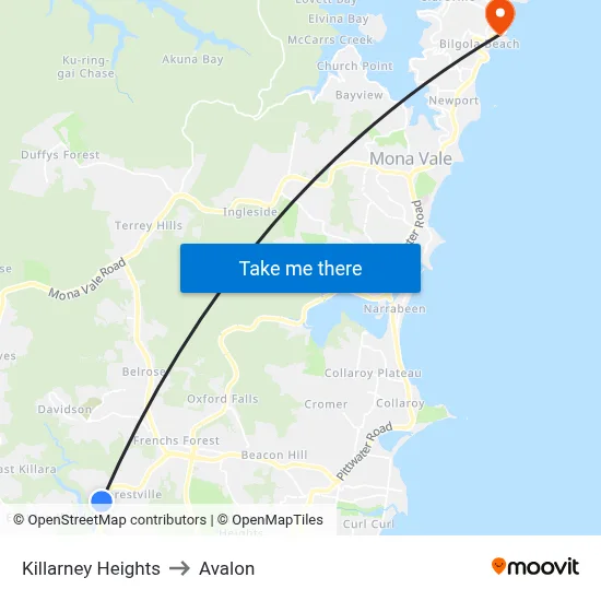 Killarney Heights to Avalon map