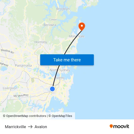 Marrickville to Avalon map