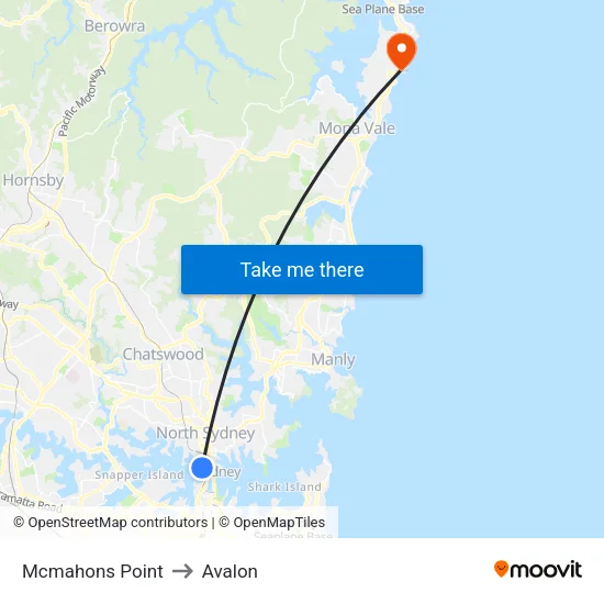 Mcmahons Point to Avalon map