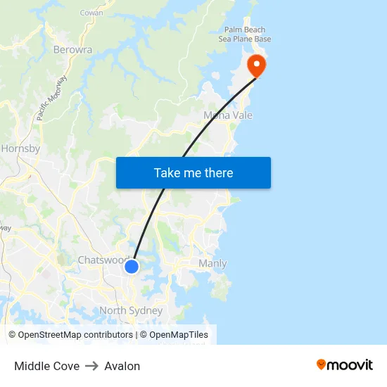 Middle Cove to Avalon map