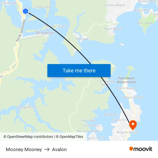 Mooney Mooney to Avalon map