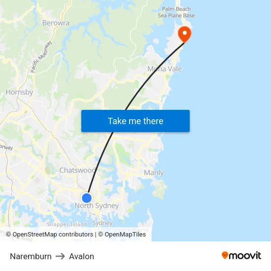 Naremburn to Avalon map