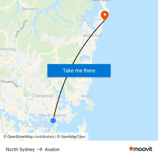 North Sydney to Avalon map