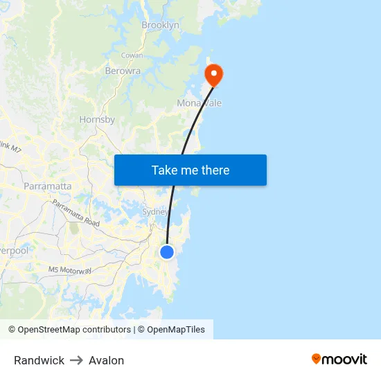 Randwick to Avalon map