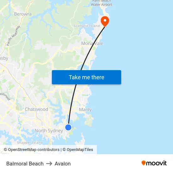 Balmoral Beach to Avalon map