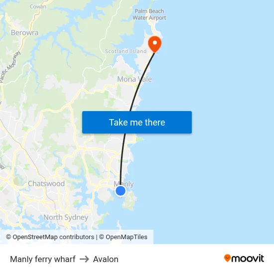 Manly ferry wharf to Avalon map
