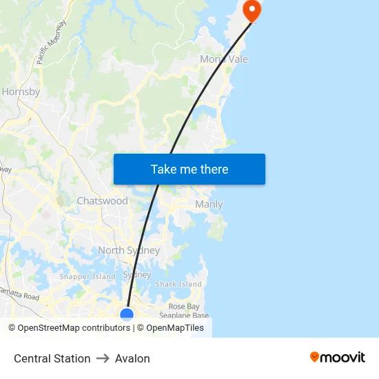 Central Station to Avalon map