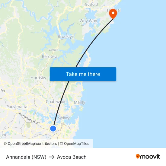 Annandale (NSW) to Avoca Beach map