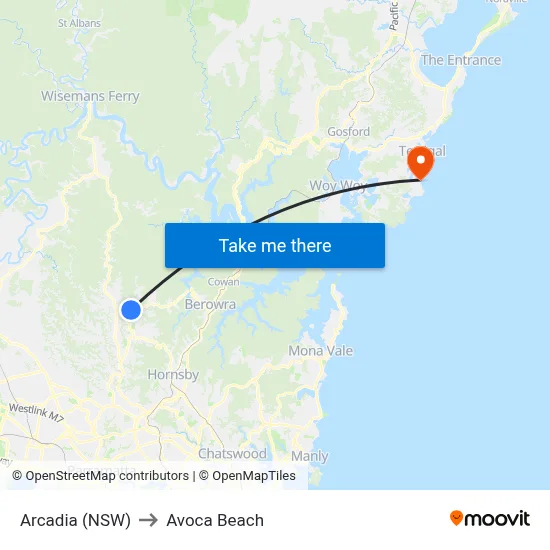 Arcadia (NSW) to Avoca Beach map