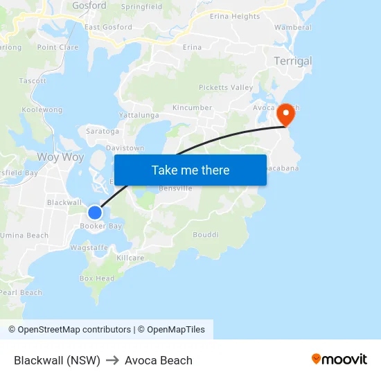 Blackwall (NSW) to Avoca Beach map