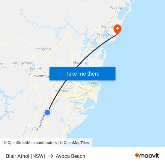 Blair Athol (NSW) to Avoca Beach map