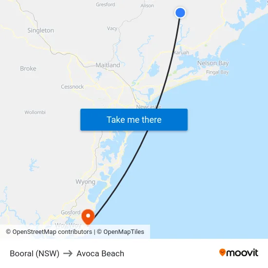 Booral (NSW) to Avoca Beach map