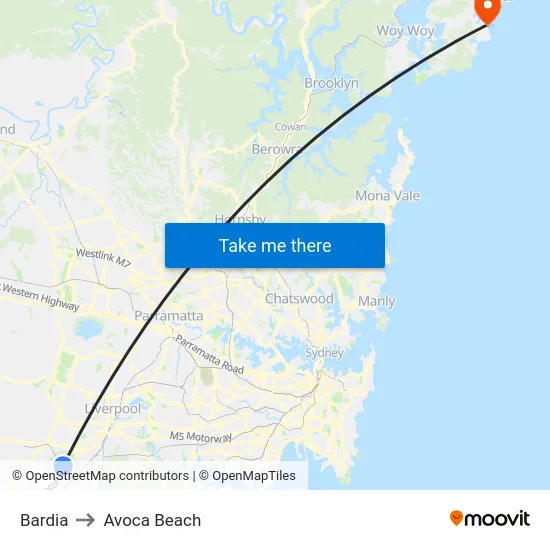 Bardia to Avoca Beach map