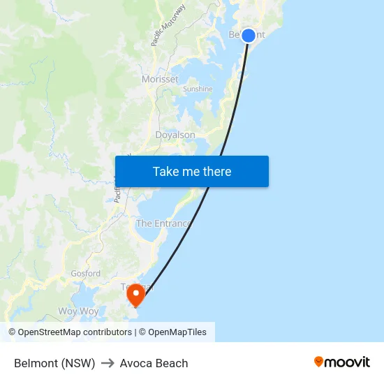 Belmont (NSW) to Avoca Beach map
