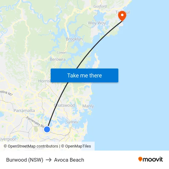 Burwood (NSW) to Avoca Beach map