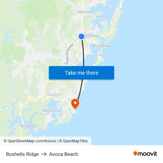 Bushells Ridge to Avoca Beach map