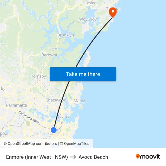 Enmore (Inner West - NSW) to Avoca Beach map