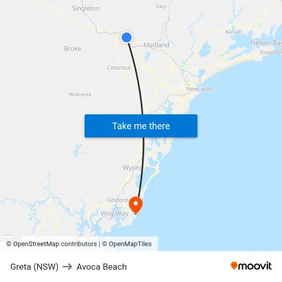 Greta (NSW) to Avoca Beach map