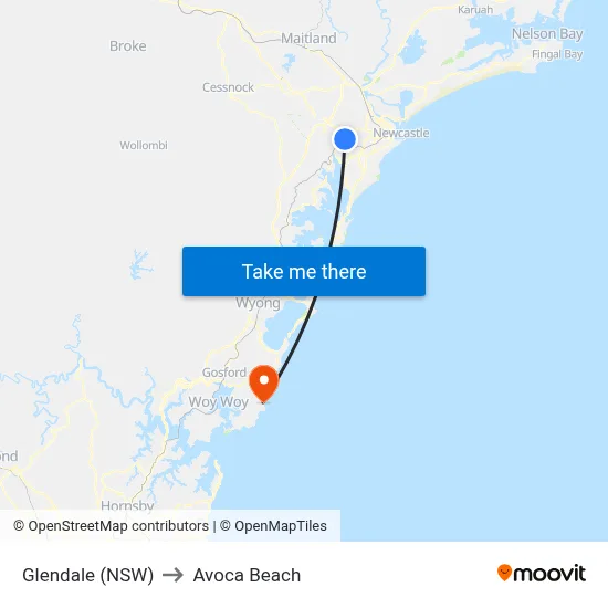 Glendale (NSW) to Avoca Beach map